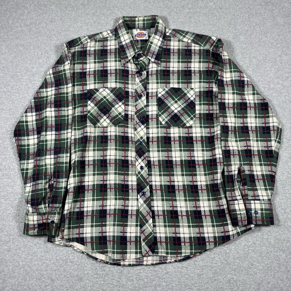 Dickies Other - Vintage Dickies Shirt Mens XL Green Plaid Printed Flannel 100% Cotton 80s NWOT